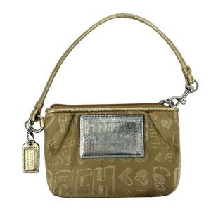 Coach wristlet Gold silver poppy metallic clutch purse wallet